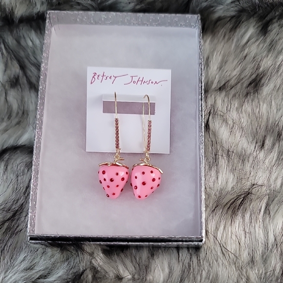 Betsey Johnson Pink and Gold Strawberry Dangle Earrings - Picture 6 of 6